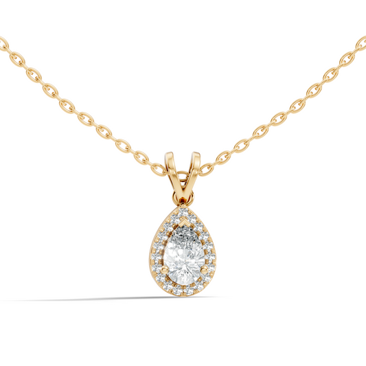 Vintage 14K White Gold Diamond Pendant 0.87 CT Lab-Grown Pear & Round Diamonds Jewelry - HIGHCARAT DIAMONDS