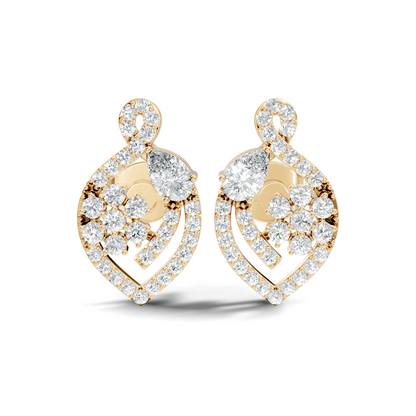 Pear & Round Shape 14k Solid Gold  Lab Grown- Natural Diamond Earrings For Daily wear For Women