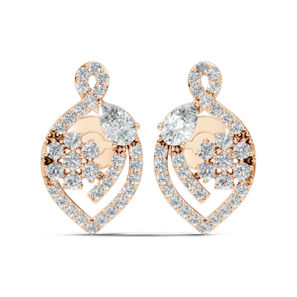 Pear & Round Shape 14k Solid Gold  Lab Grown- Natural Diamond Earrings For Daily wear For Women