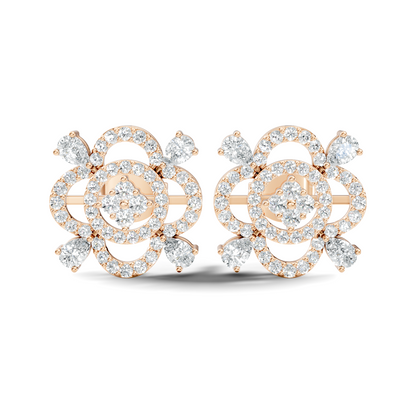 Pear & Round Shape Lab Grown Diamond 10k Solid Gold Earrings Daily Wear For Women