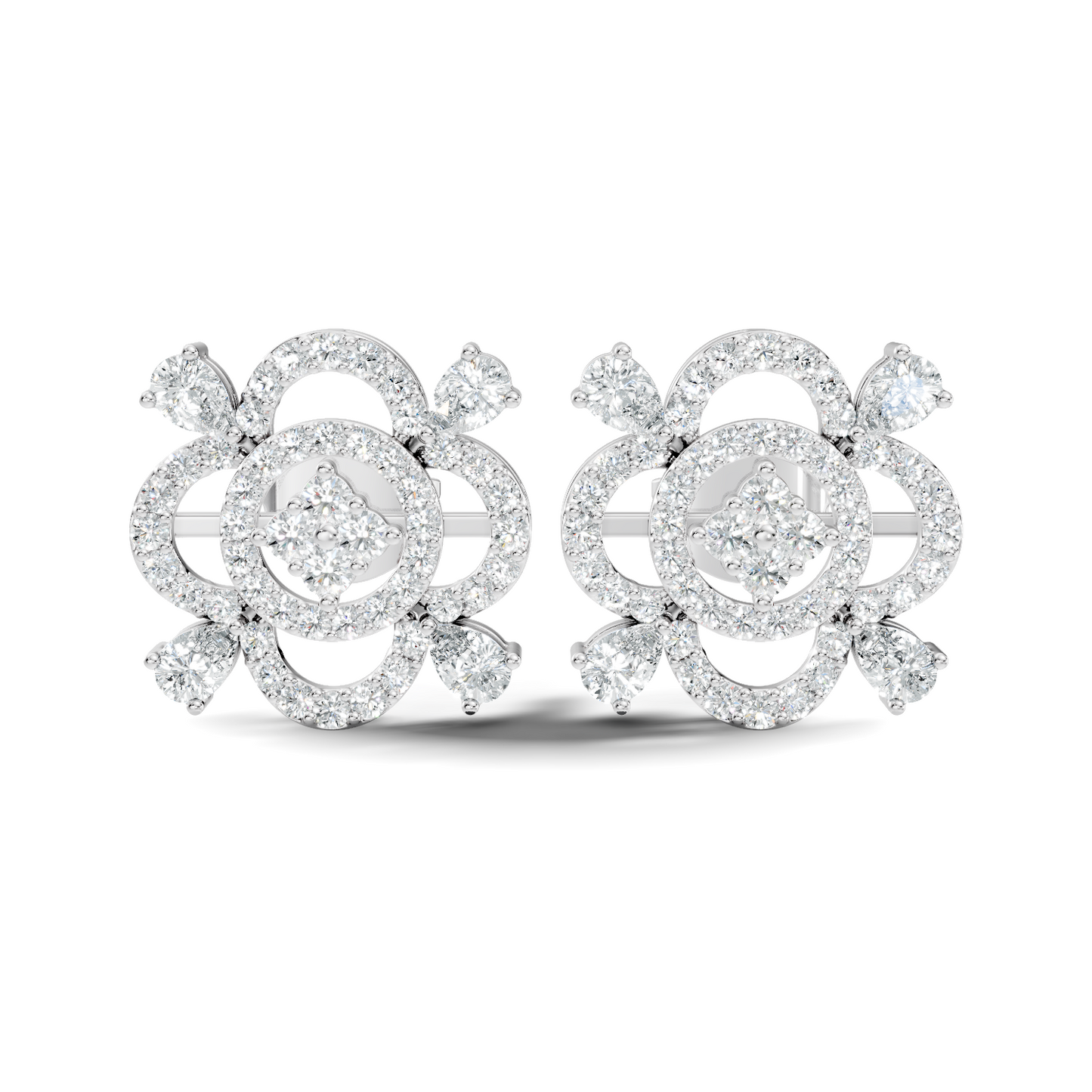 Pear & Round Shape Lab Grown Diamond 10k Solid Gold Earrings Daily Wear For Women