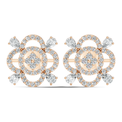 Pear & Round Shape Lab Grown Diamond 10k Solid Gold Earrings Daily Wear For Women