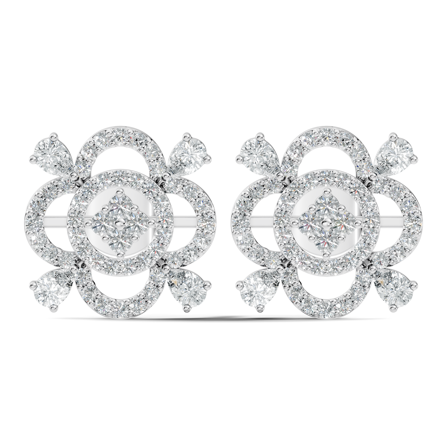 Pear & Round Shape Lab Grown Diamond 10k Solid Gold Earrings Daily Wear For Women