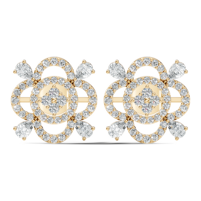 Pear & Round Shape Lab Grown Diamond 10k Solid Gold Earrings Daily Wear For Women