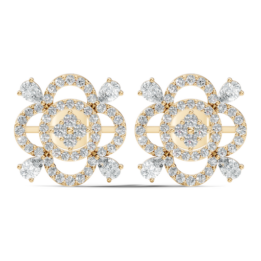 Pear & Round Shape Lab Grown Diamond 10k Solid Gold Earrings Daily Wear For Women