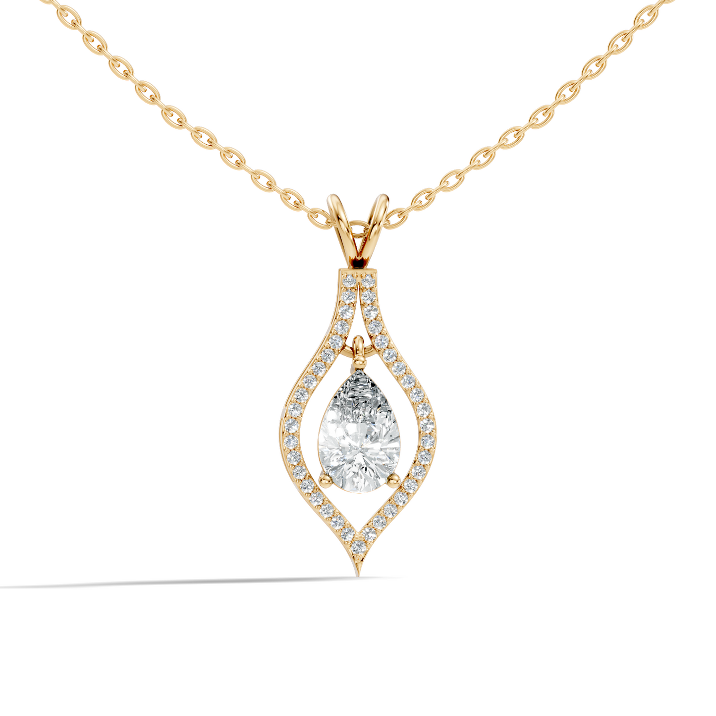 Pear & Round Shape Lab Grown Diamond 10k Solid Rose Gold Elegance Sparkle Diamond Pendant For You