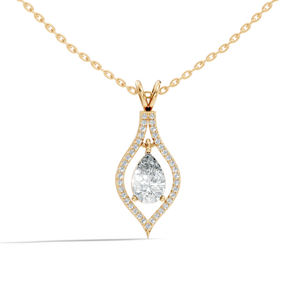 Pear & Round Shape Lab Grown Diamond 10k Solid Rose Gold Elegance Sparkle Diamond Pendant For You