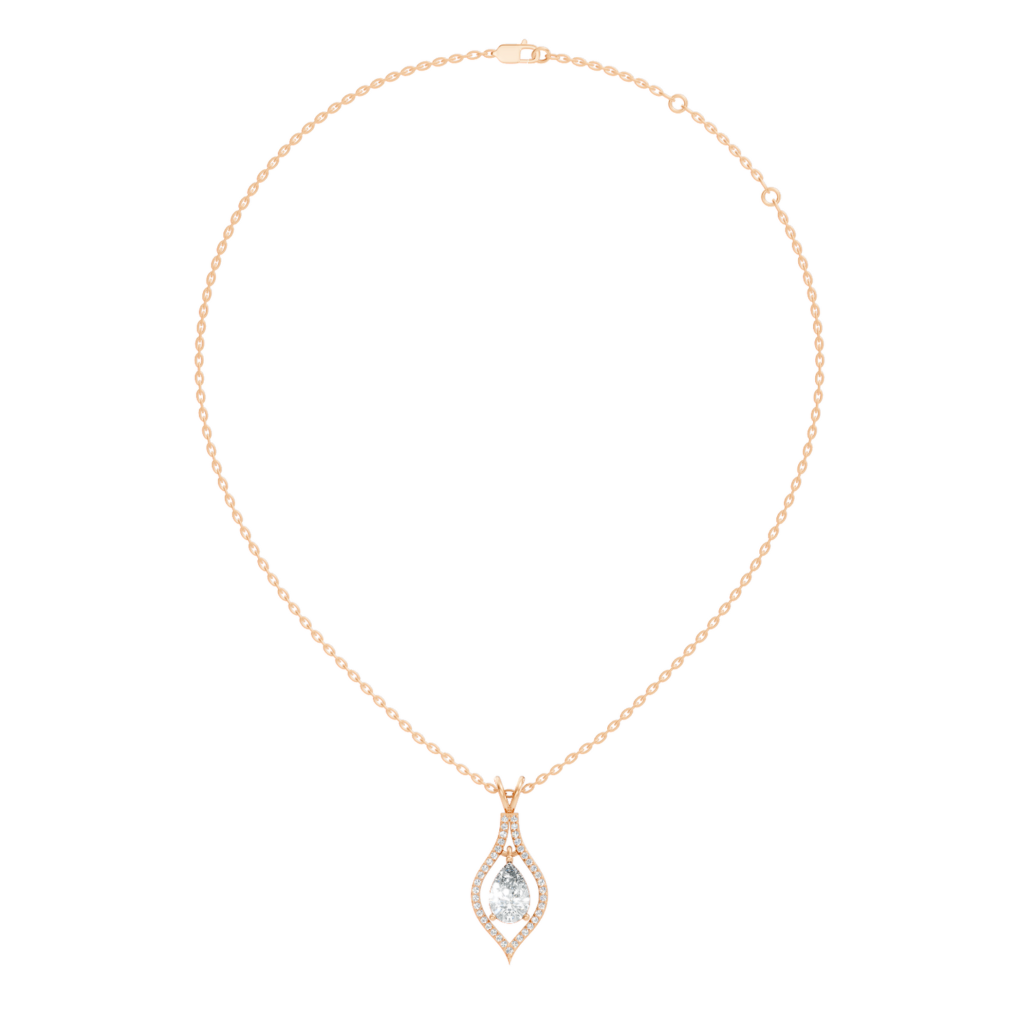 Pear & Round Shape Lab Grown Diamond 10k Solid Rose Gold Elegance Sparkle Diamond Pendant For You
