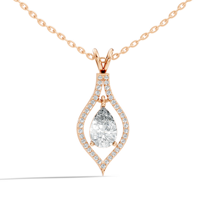 Pear & Round Shape Lab Grown Diamond 10k Solid Rose Gold Elegance Sparkle Diamond Pendant For You