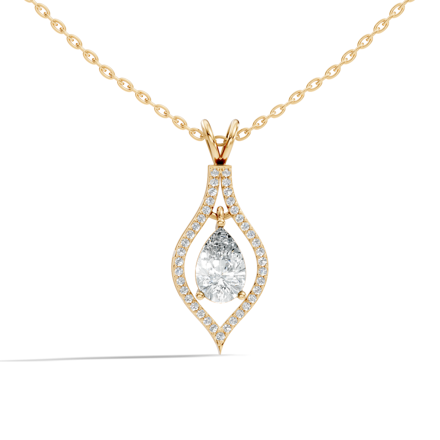 Pear & Round Shape Lab Grown Diamond 10k Solid Rose Gold Elegance Sparkle Diamond Pendant For You