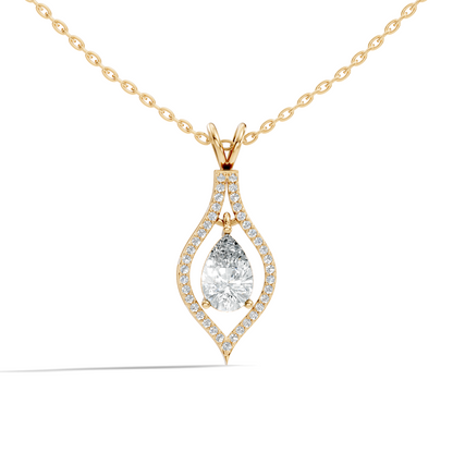 Pear & Round Shape Lab Grown Diamond 10k Solid Rose Gold Elegance Sparkle Diamond Pendant For You