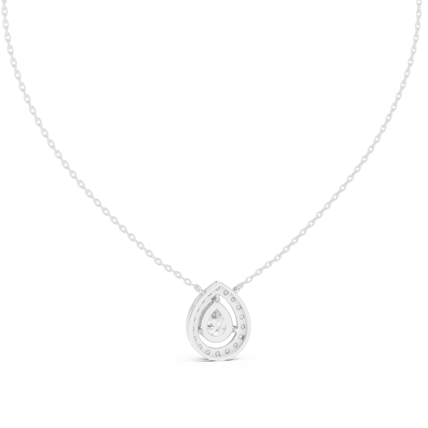Pear & Round Shape Lab Grown Diamond White Gold Pendant For Wedding Wear