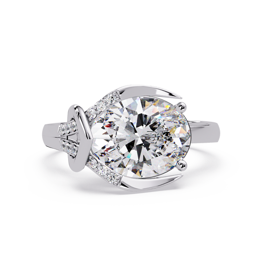 Pear Shape Lab Grown Diamond Curved Accented Ring - HIGHCARAT DIAMONDS