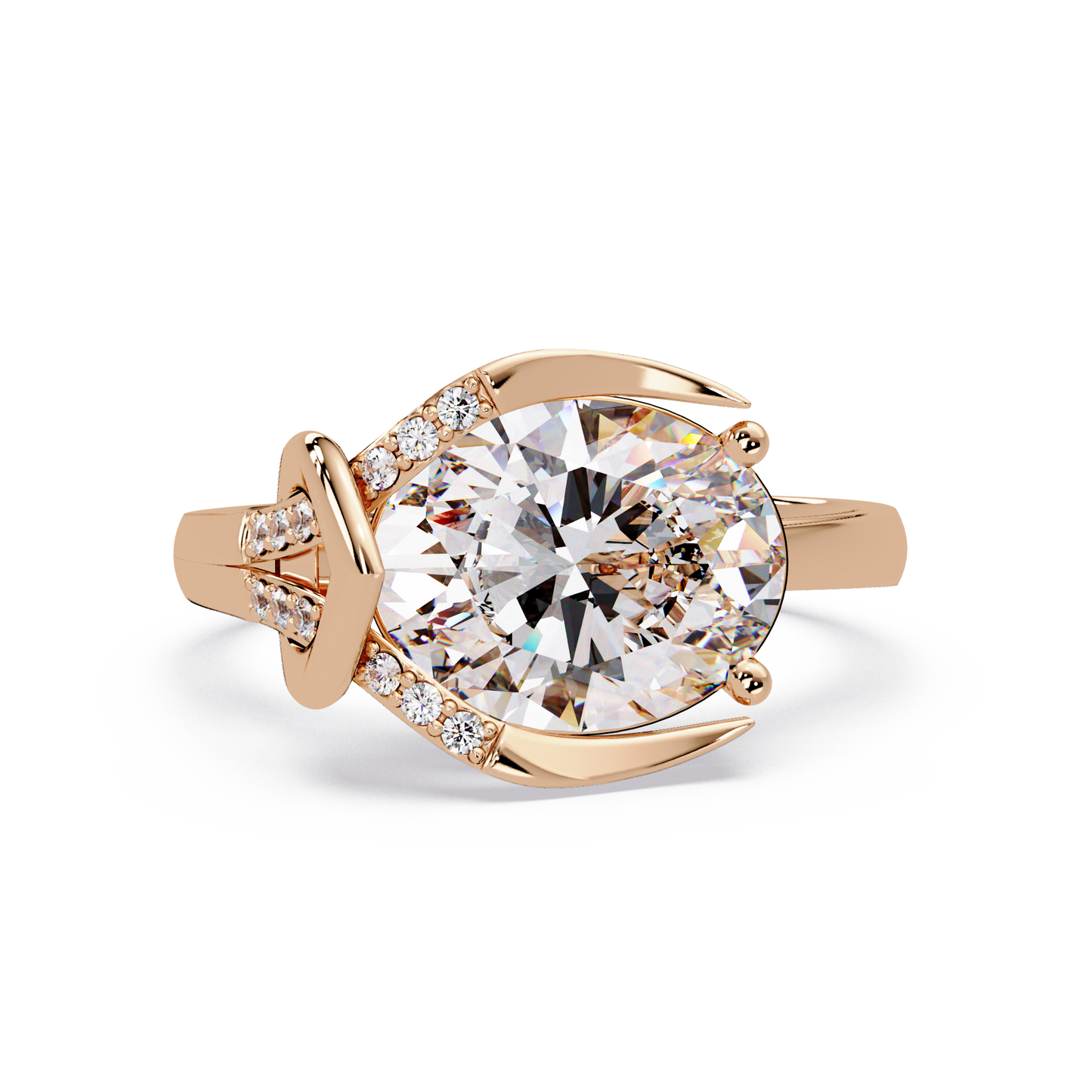 Pear Shape Lab Grown Diamond Curved Accented Ring - HIGHCARAT DIAMONDS