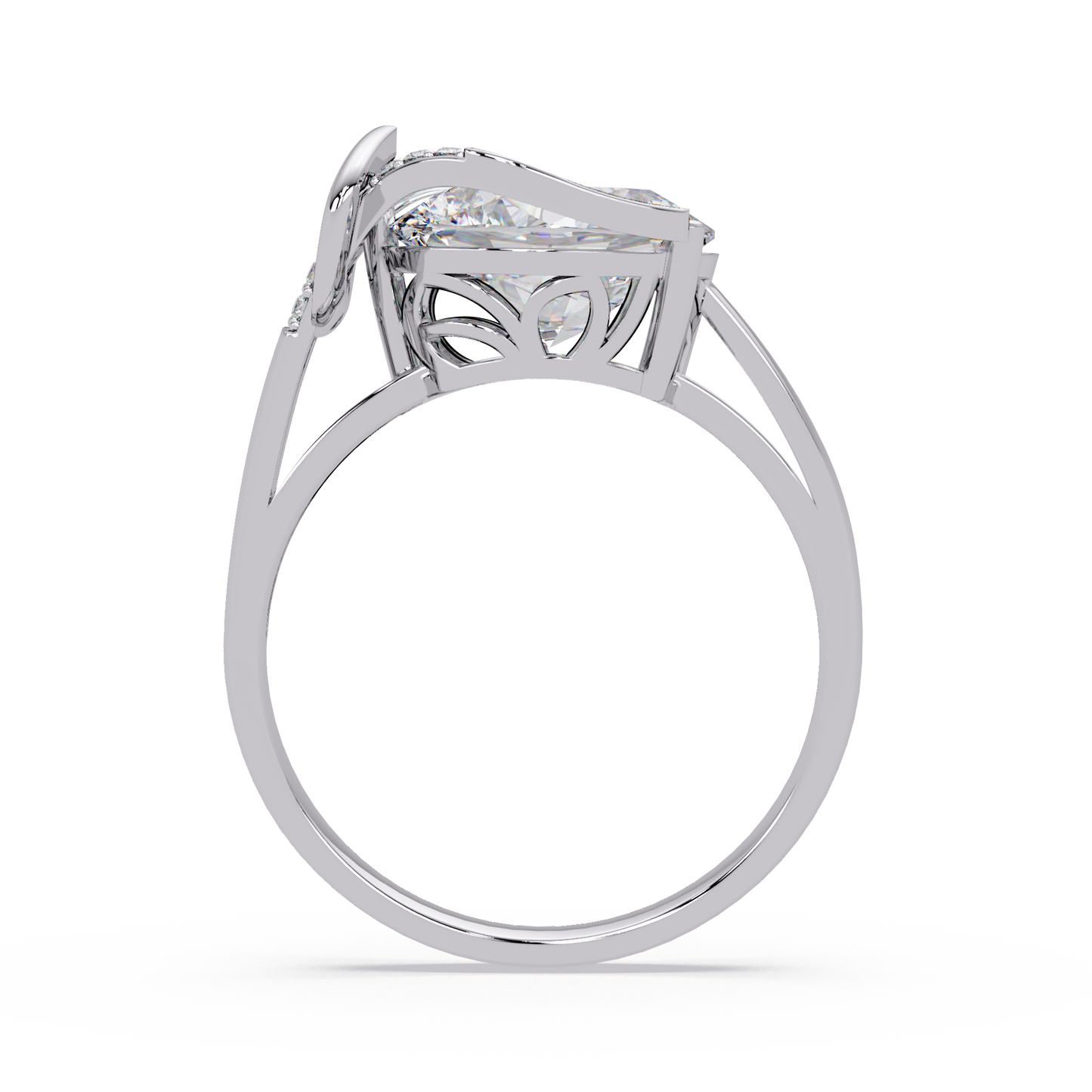 Pear Shape Lab Grown Diamond Curved Accented Ring - HIGHCARAT DIAMONDS