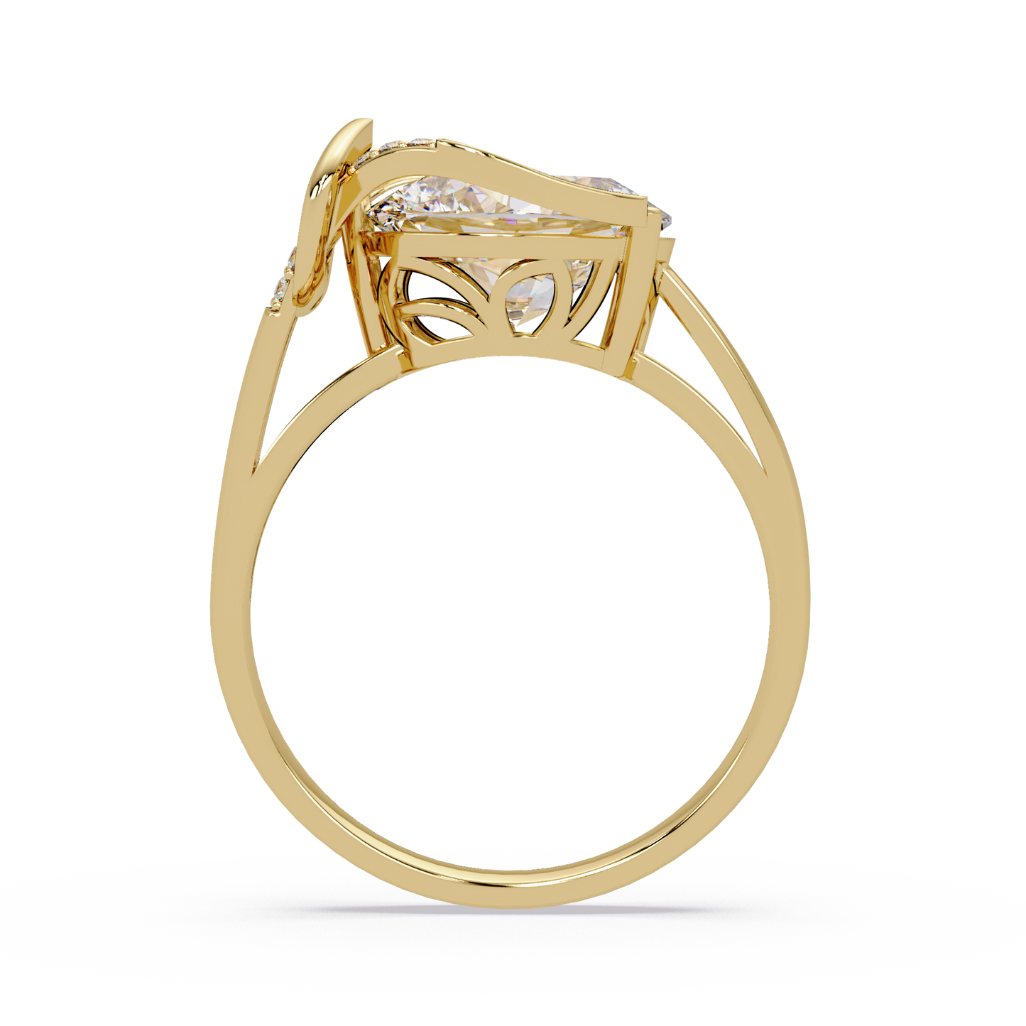 Pear Shape Lab Grown Diamond Curved Accented Ring - HIGHCARAT DIAMONDS