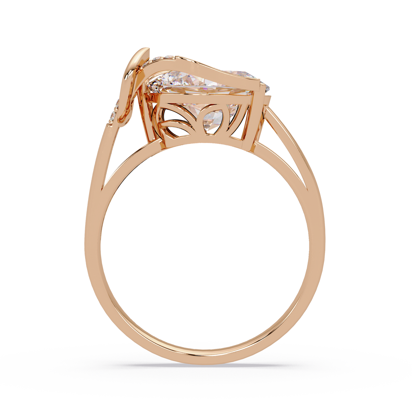 Pear Shape Lab Grown Diamond Curved Accented Ring - HIGHCARAT DIAMONDS
