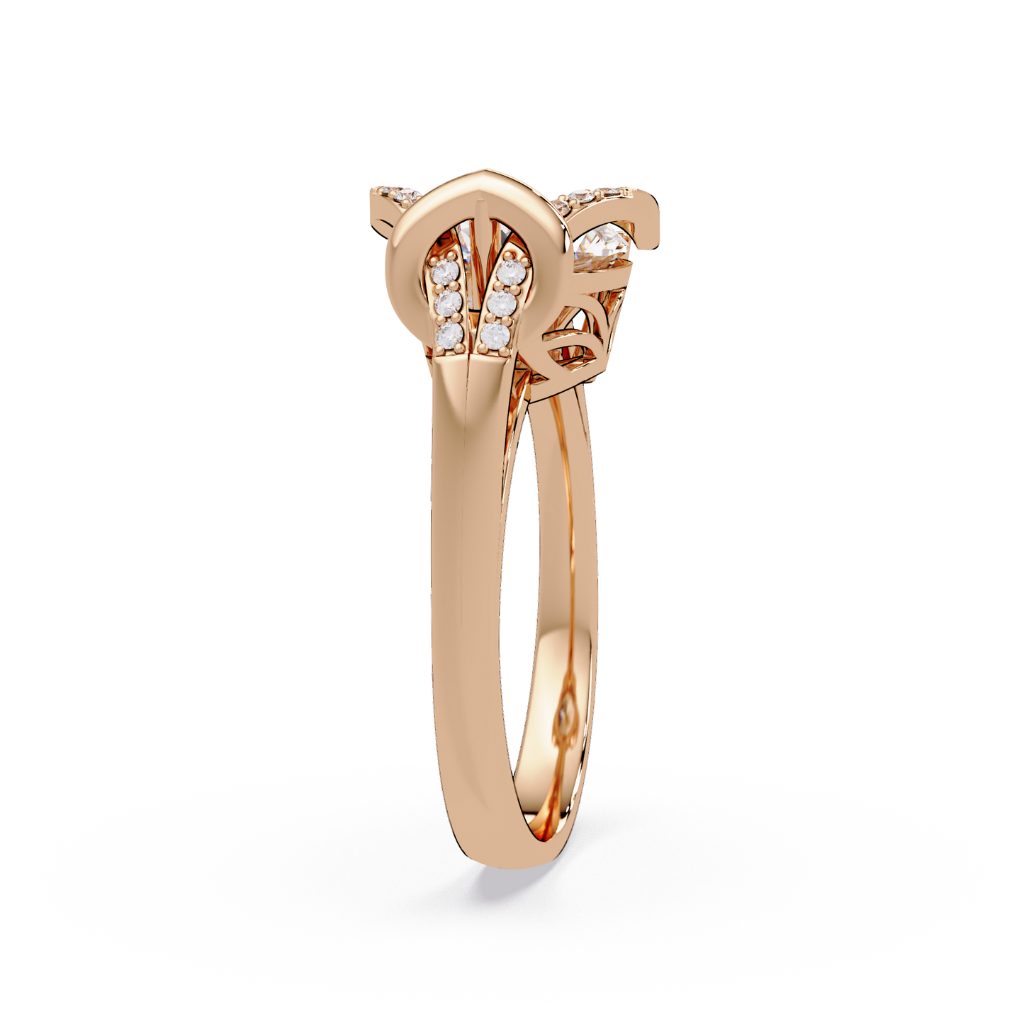 Pear Shape Lab Grown Diamond Curved Accented Ring - HIGHCARAT DIAMONDS