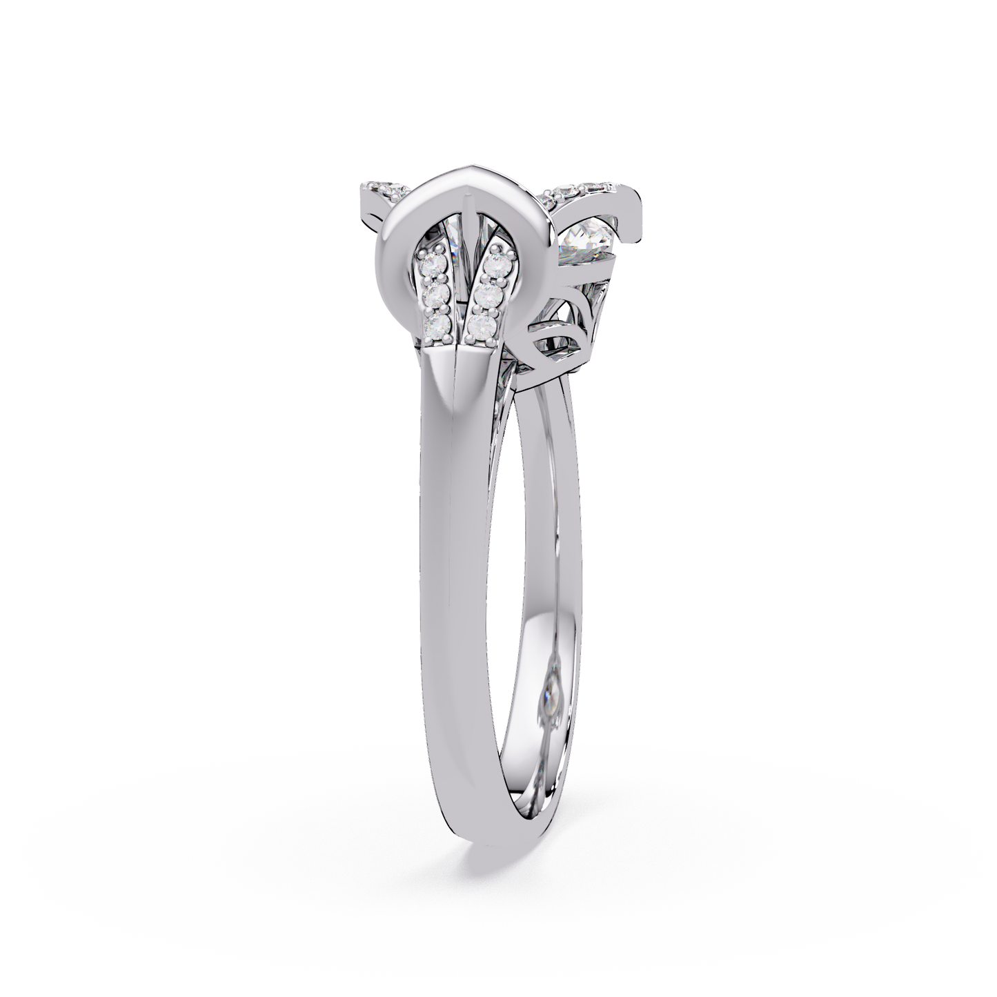 Pear Shape Lab Grown Diamond Curved Accented Ring - HIGHCARAT DIAMONDS