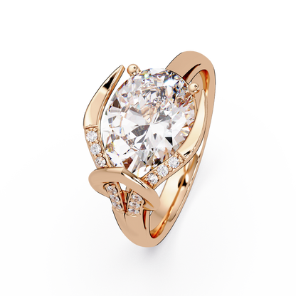 Pear Shape Lab Grown Diamond Curved Accented Ring - HIGHCARAT DIAMONDS
