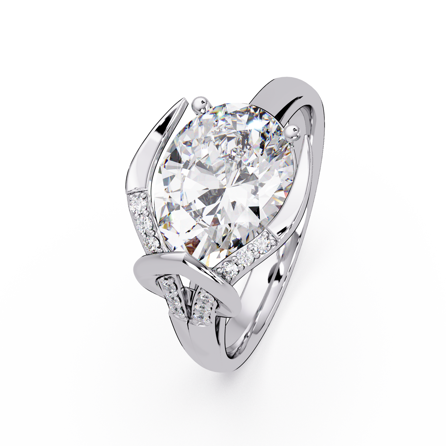 Pear Shape Lab Grown Diamond Curved Accented Ring - HIGHCARAT DIAMONDS