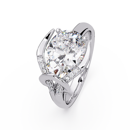Pear Shape Lab Grown Diamond Curved Accented Ring - HIGHCARAT DIAMONDS