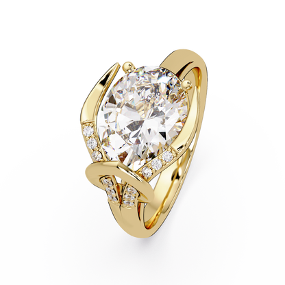 Pear Shape Lab Grown Diamond Curved Accented Ring - HIGHCARAT DIAMONDS