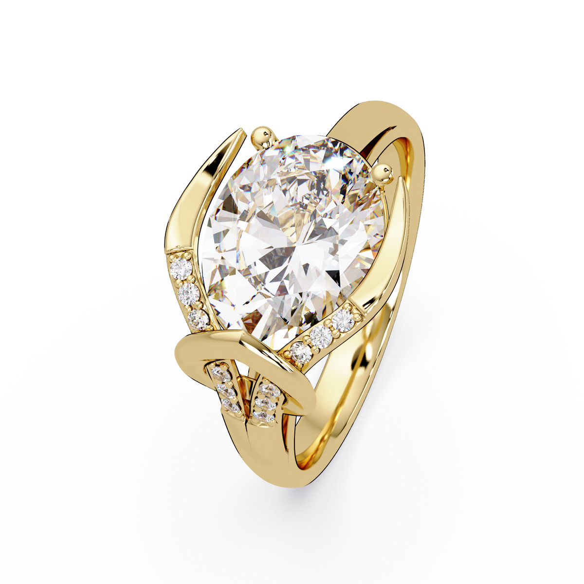 Pear Shape Lab Grown Diamond Curved Accented Ring - HIGHCARAT DIAMONDS