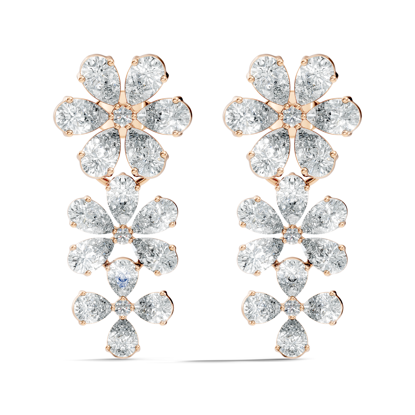 Luxury Flower Cluster Pear Diamond Drop Earrings White Gold Elegant Statement Jewelry - HIGHCARAT DIAMONDS