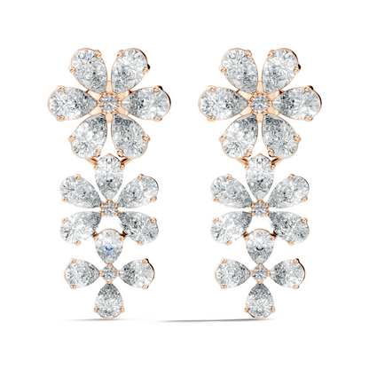 Luxury Flower Cluster Pear Diamond Drop Earrings White Gold Elegant Statement Jewelry - HIGHCARAT DIAMONDS