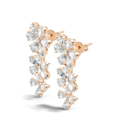 Luxury Flower Cluster Pear Diamond Drop Earrings White Gold Elegant Statement Jewelry - HIGHCARAT DIAMONDS