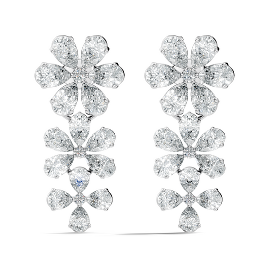 Luxury Flower Cluster Pear Diamond Drop Earrings White Gold Elegant Statement Jewelry - HIGHCARAT DIAMONDS