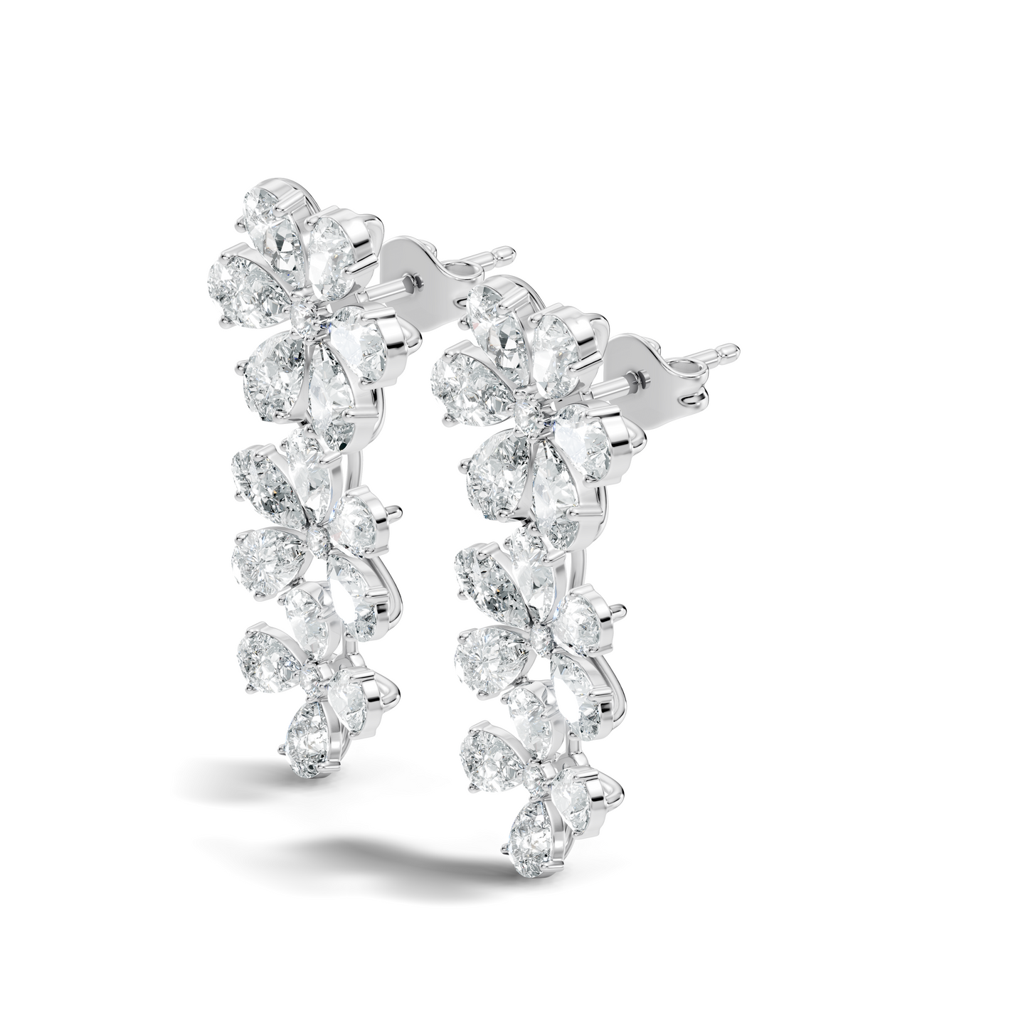 Luxury Flower Cluster Pear Diamond Drop Earrings White Gold Elegant Statement Jewelry - HIGHCARAT DIAMONDS