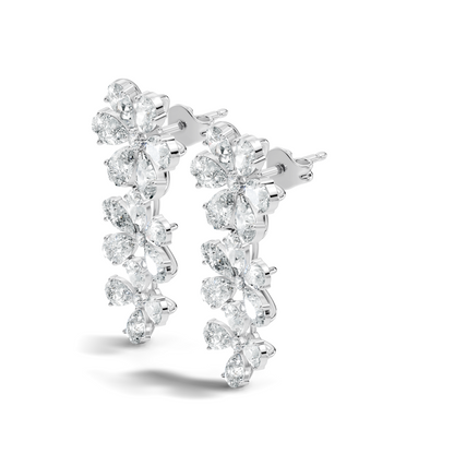 Luxury Flower Cluster Pear Diamond Drop Earrings White Gold Elegant Statement Jewelry - HIGHCARAT DIAMONDS