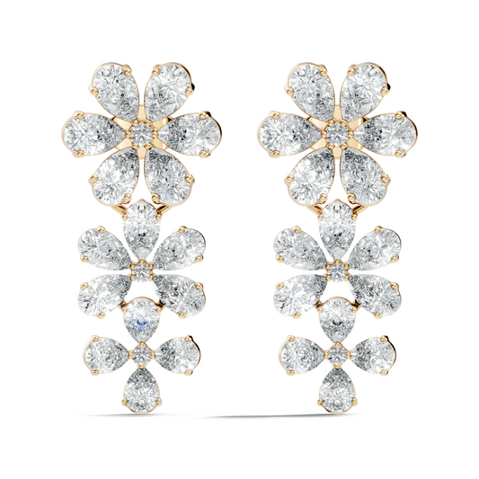 Luxury Flower Cluster Pear Diamond Drop Earrings White Gold Elegant Statement Jewelry - HIGHCARAT DIAMONDS