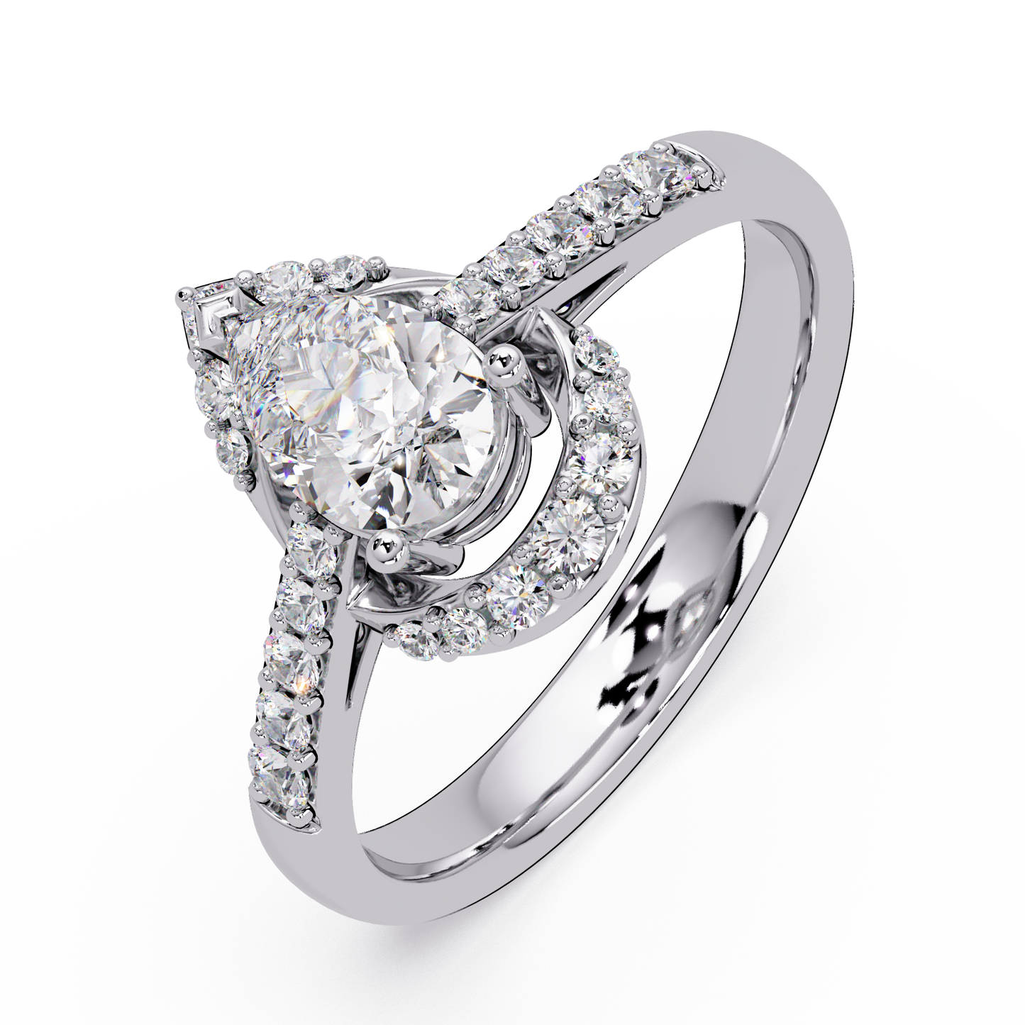 Pear Shape Lab Grown Diamond Halo Accented Ring - HIGHCARAT DIAMONDS