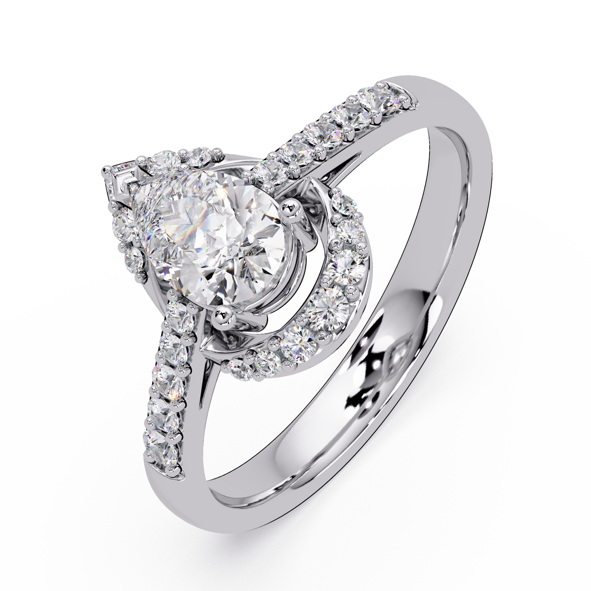 Pear Shape Lab Grown Diamond Halo Accented Ring - HIGHCARAT DIAMONDS