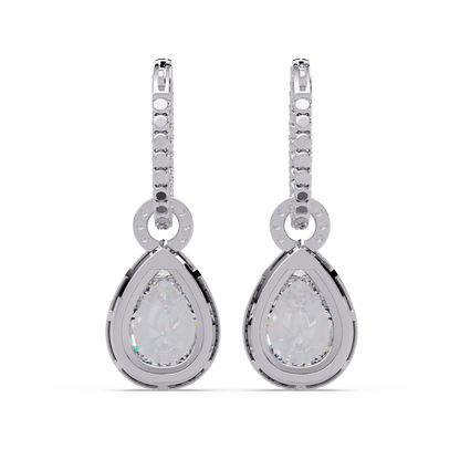 Pear Shape Lab Grown Diamond Halo Drop Earrings - HIGHCARAT DIAMONDS