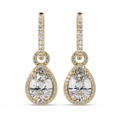 Pear Shape Lab Grown Diamond Halo Drop Earrings - HIGHCARAT DIAMONDS