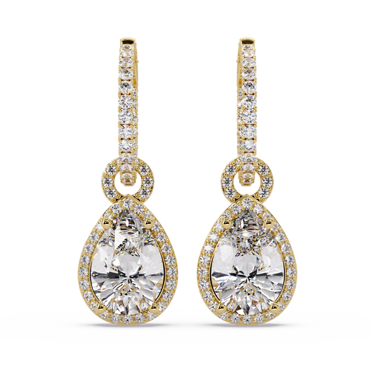 Pear Shape Lab Grown Diamond Halo Drop Earrings - HIGHCARAT DIAMONDS