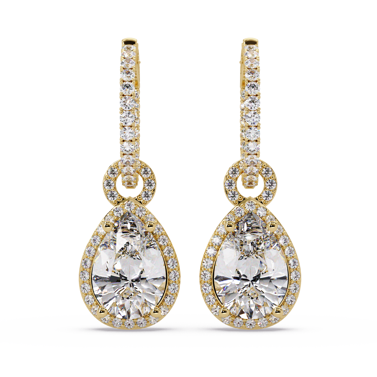 Pear Shape Lab Grown Diamond Halo Drop Earrings - HIGHCARAT DIAMONDS