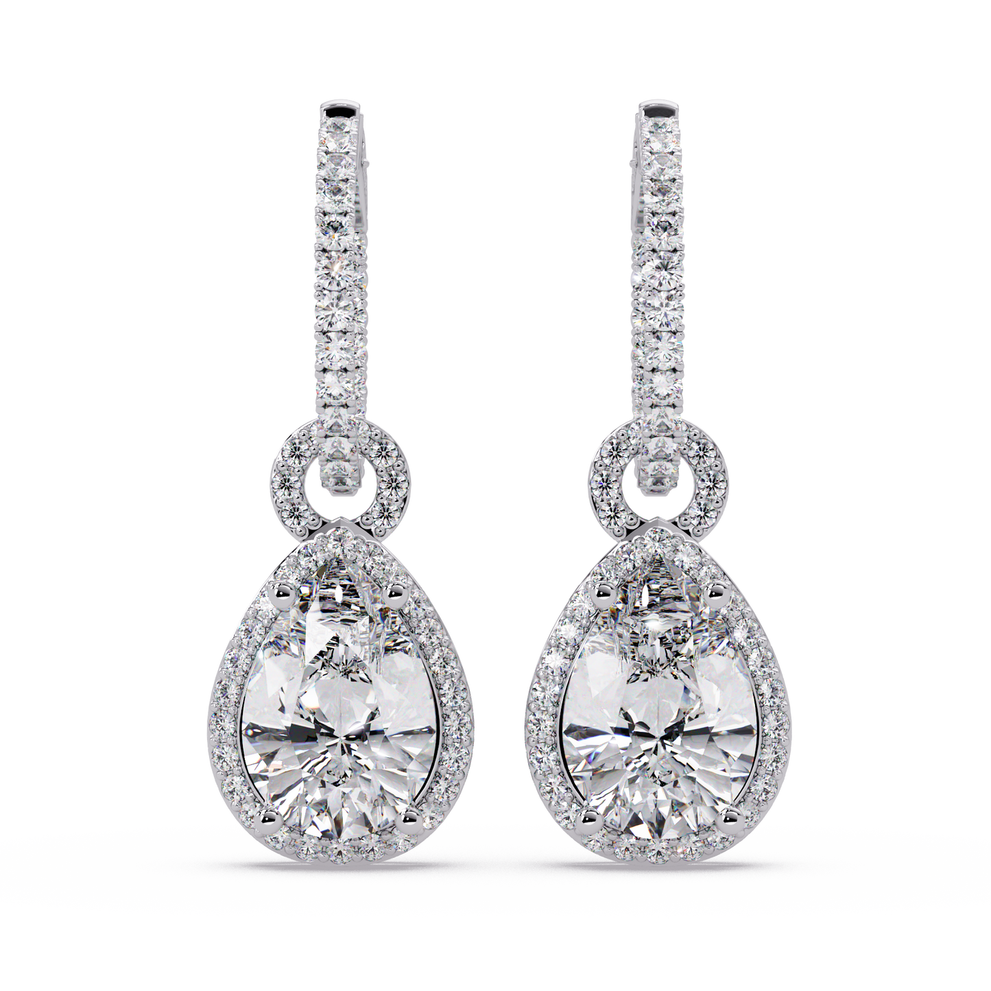 Pear Shape Lab Grown Diamond Halo Drop Earrings - HIGHCARAT DIAMONDS