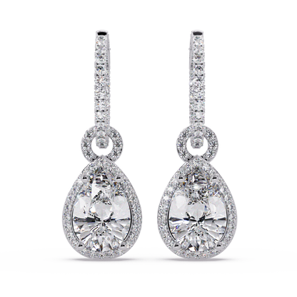 Pear Shape Lab Grown Diamond Halo Drop Earrings - HIGHCARAT DIAMONDS