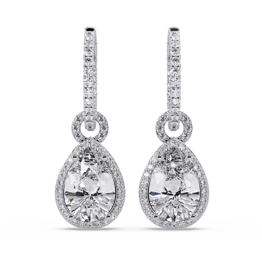 Pear Shape Lab Grown Diamond Halo Drop Earrings - HIGHCARAT DIAMONDS