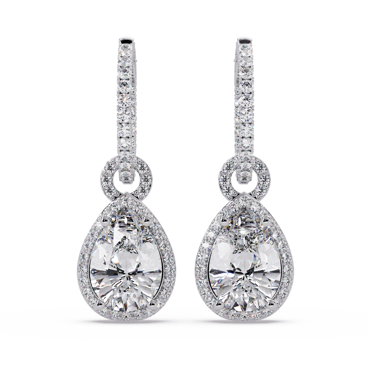 Pear Shape Lab Grown Diamond Halo Drop Earrings - HIGHCARAT DIAMONDS