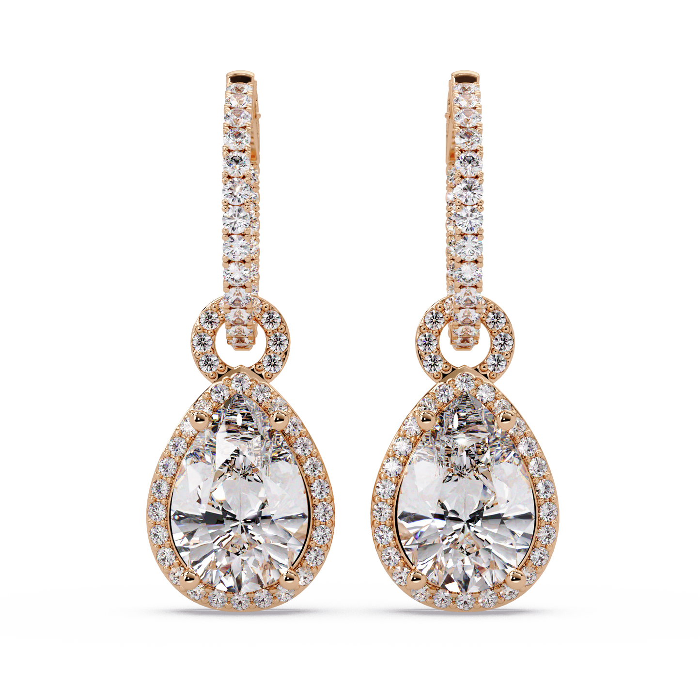 Pear Shape Lab Grown Diamond Halo Drop Earrings - HIGHCARAT DIAMONDS