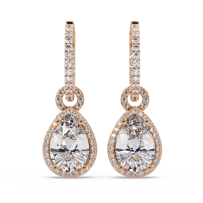 Pear Shape Lab Grown Diamond Halo Drop Earrings - HIGHCARAT DIAMONDS
