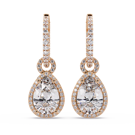 Pear Shape Lab Grown Diamond Halo Drop Earrings - HIGHCARAT DIAMONDS