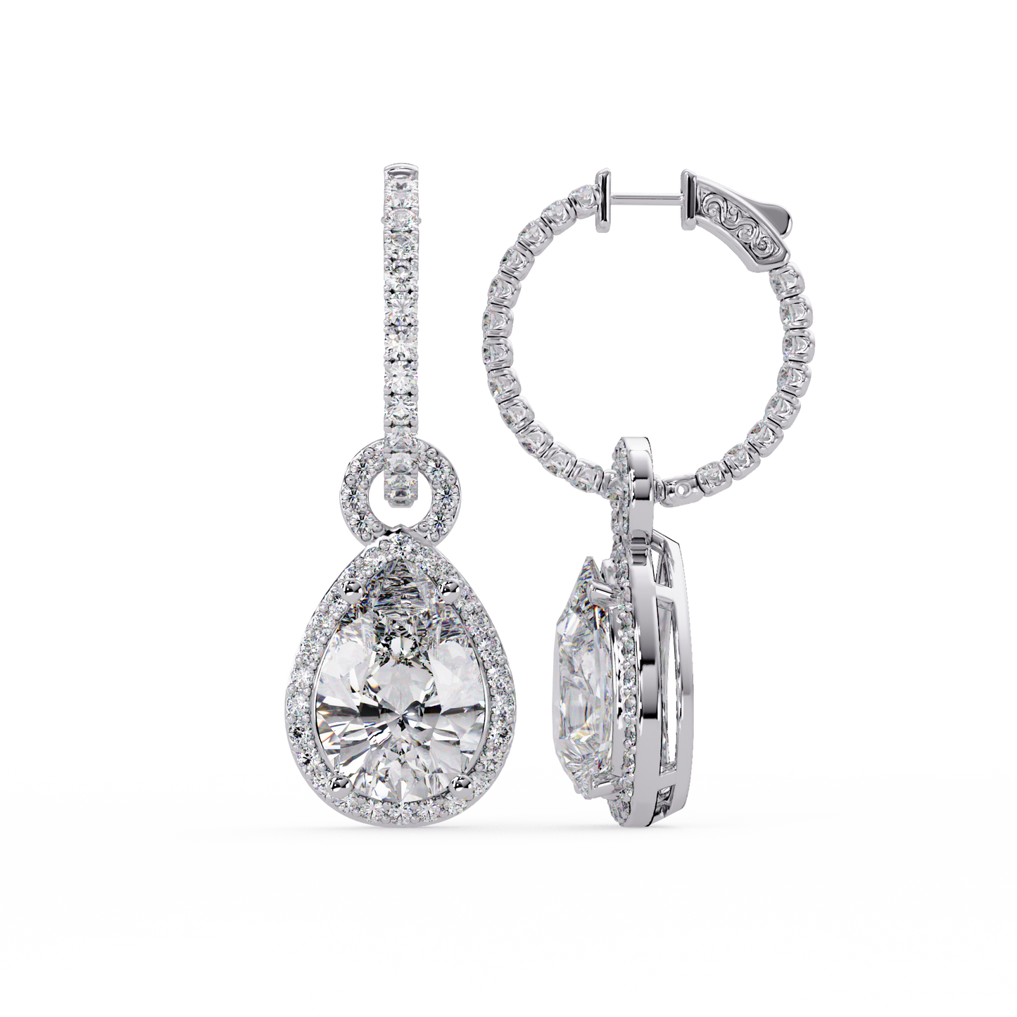 Pear Shape Lab Grown Diamond Halo Drop Earrings - HIGHCARAT DIAMONDS