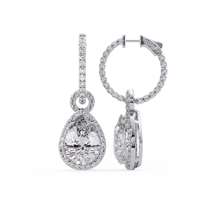 Pear Shape Lab Grown Diamond Halo Drop Earrings - HIGHCARAT DIAMONDS